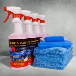 ABACUS Reinigungsknete blau mittelstark mit 4X 750 ml Gleitmittel Slide & CLEAN und 4X Mikrofasertücher