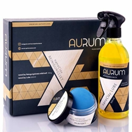 Aurum-Performance® Reinigungsknete mit Gleitmittel zur professionellen Autopflege - Entfernt mühelos Flugrost, Insektenreste, Lackablagerungen - nanoClay Set (Lackknete mild + Spezial Gleitspray) - 1