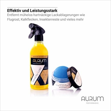 Aurum-Performance® Reinigungsknete mit Gleitmittel zur professionellen Autopflege - Entfernt mühelos Flugrost, Insektenreste, Lackablagerungen - nanoClay Set (Lackknete mild + Spezial Gleitspray) - 2