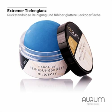 Aurum-Performance® Reinigungsknete mit Gleitmittel zur professionellen Autopflege - Entfernt mühelos Flugrost, Insektenreste, Lackablagerungen - nanoClay Set (Lackknete mild + Spezial Gleitspray) - 3