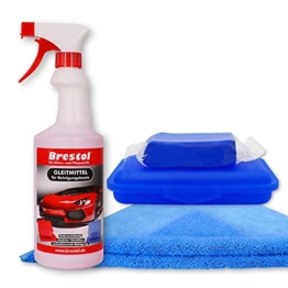 Brestol Reinigungsknete Set1 200 g Knete blau mittelstark + Box + 750 ml Spezial GLEITMITTEL + Poliertuch - Polierknete Lackknete Clay-Bar Auto-Lack-Knete - entfernt Baumharz Insekten u.v.m. - 1