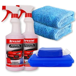 Brestol Reinigungsknete Set2 200 g Knete blau mittelstark + Box + 2X 750 ml Spezial GLEITMITTEL + 2X Poliertuch - Polierknete Lackknete Clay-Bar Auto-Lack-Knete - entfernt Baumharz Insekten u.v.m. - 1