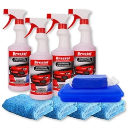 Brestol Reinigungsknete Set3 200 g Knete blau mittelstark + Box + 4X 750 ml Spezial GLEITMITTEL + 4X Poliertuch - Polierknete Lackknete Clay-Bar Auto-Lack-Knete - entfernt Baumharz Insekten u.v.m. - 1