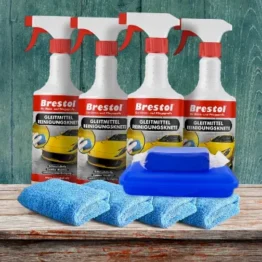 Brestol Reinigungsknete Set3 200g Knete blau mittelstark + Box + 4x 750ml Spezial GLEITMITTEL + 4x Poliertuch - Polierknete Lackknete Clay-Bar Auto-Lack-Knete - entfernt Baumharz Insekten u.v.m.