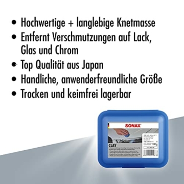 SONAX Clay (100 g) hochwertige und langlebige Knetmasse zur Entfernung von festhaftenden Verschmutzungen auf Lack, Glas und Chrom. Formstabil und klebt nicht an | Art-Nr. 04501050 - 2
