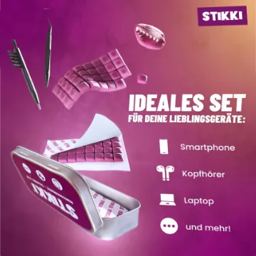 STIKKI® Reinigungsknete für Handy, Smartphone, Kopfhörer UVM. – Professionelles Reinigungsset inkl. Multifunktionsbürsten